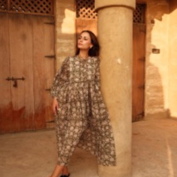 Olive Green Floral Organic Cotton Dress - Picture 2 of 6